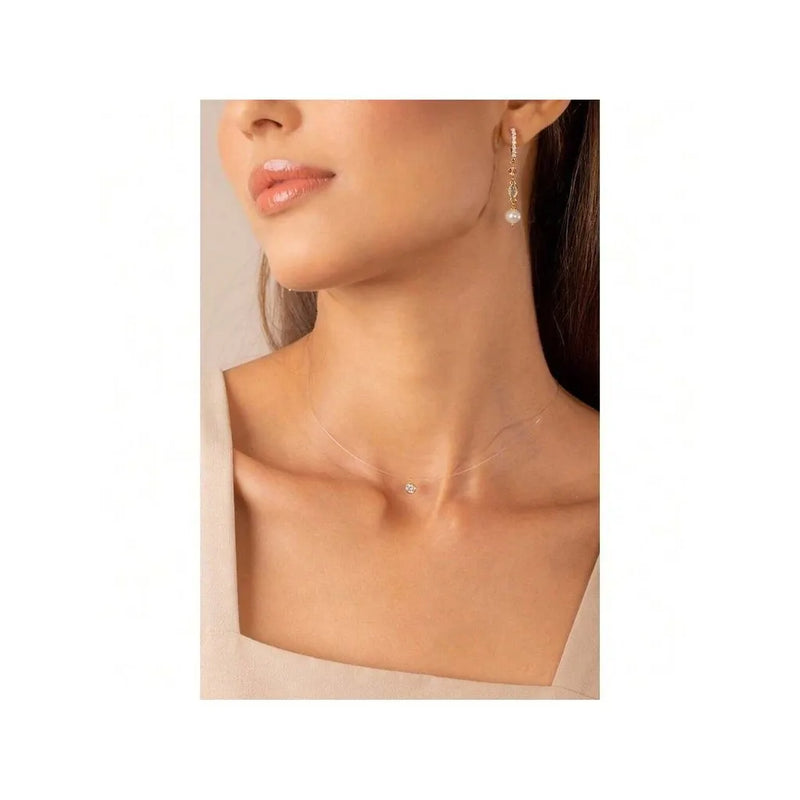 Colar Ponto De Luz Pedrinha em strass Fio De Nylon Colar feminino